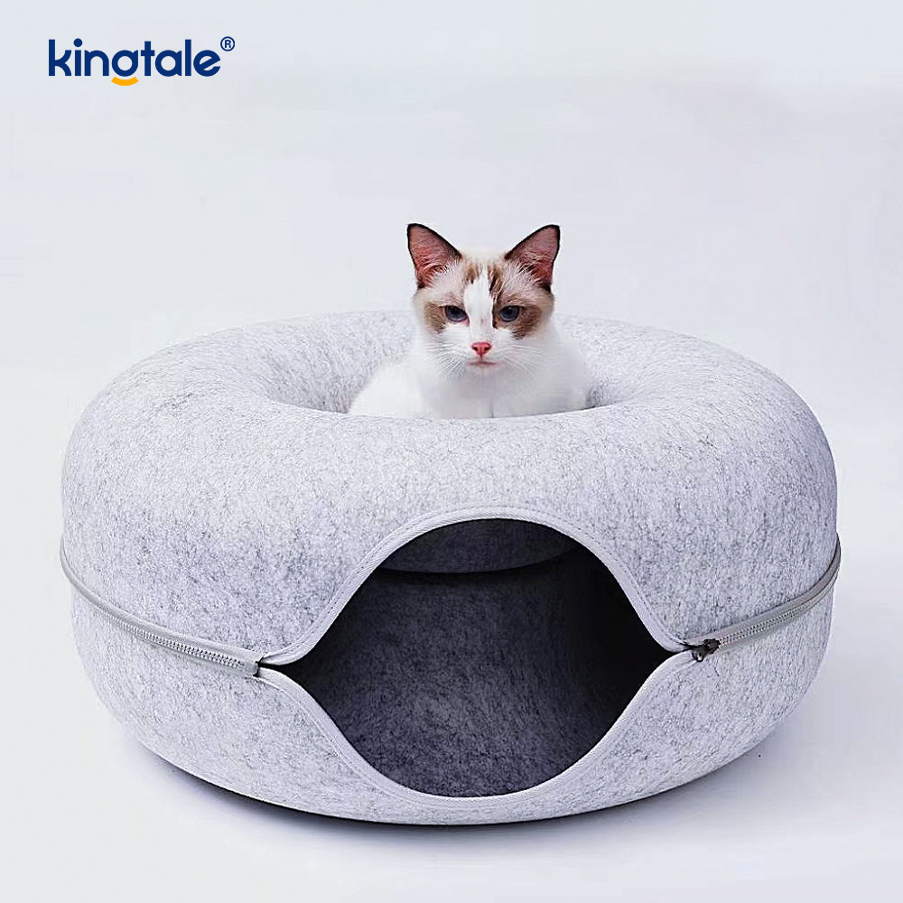 Çıkarılabilir Yuvarlak Keçe ve Yıkanabilir İç Mekan Kedi Oyun Tüneli Kedi Mağara Yatağı